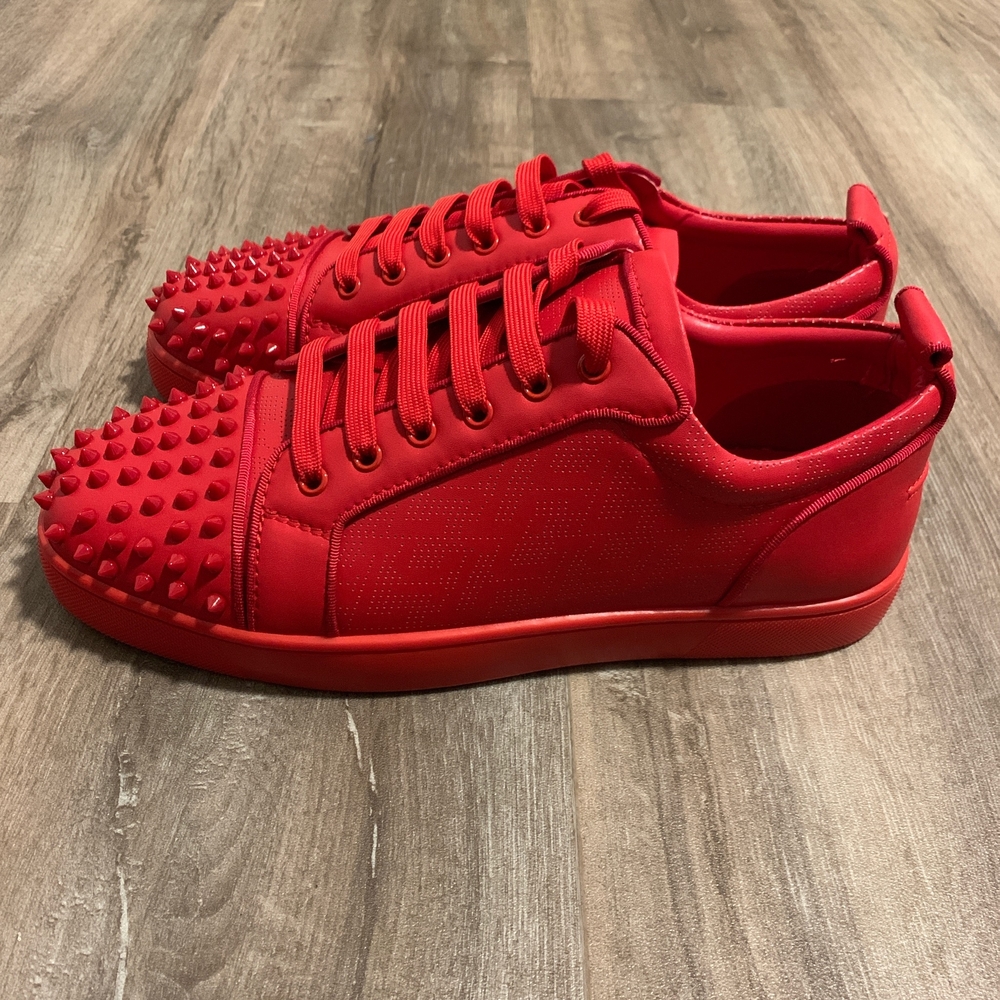 Christian Louboutin Red Low-Top Spiked Sneakers
